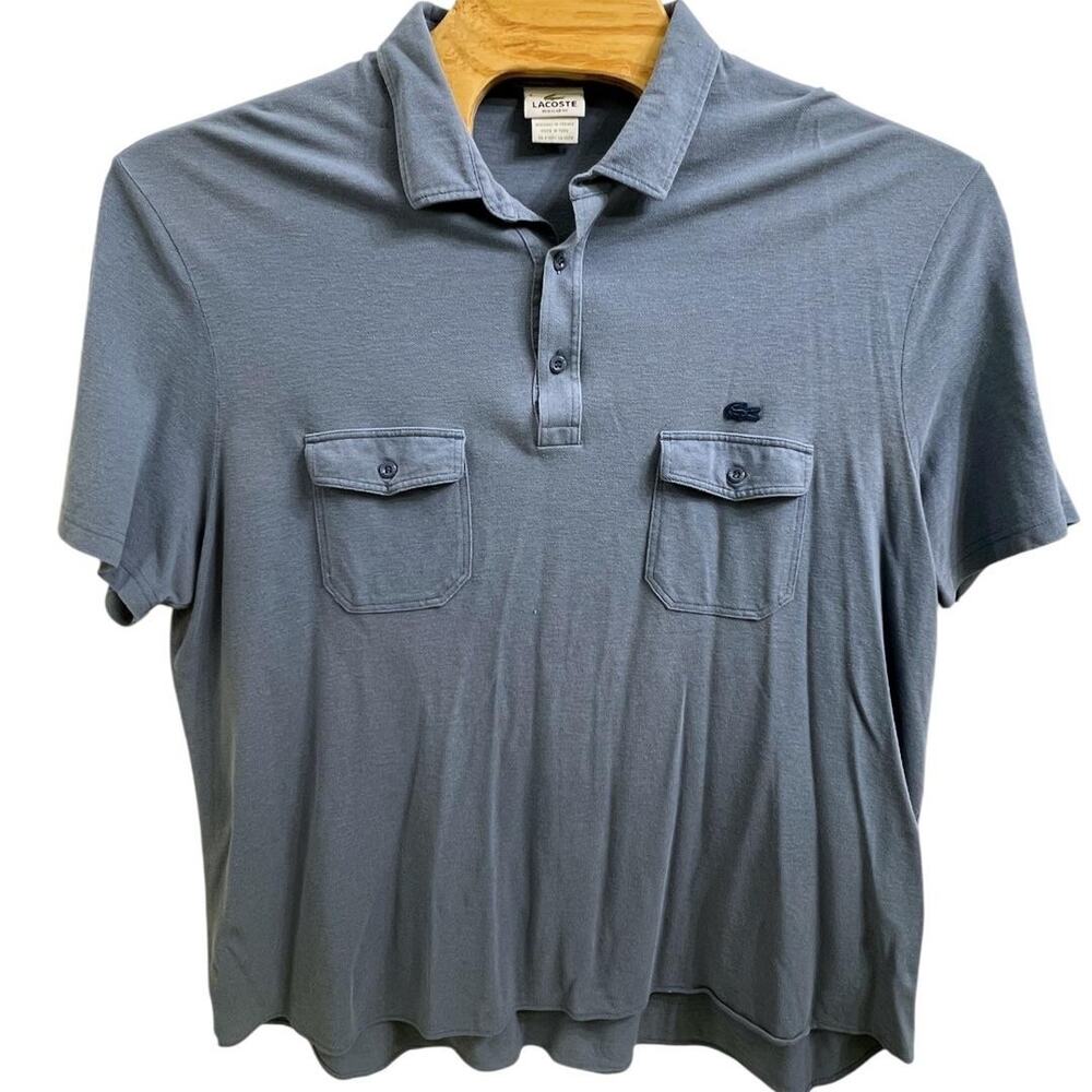 Lacoste Polo Shirt Mens Blue Regular Fit Double Pocket Logo Short Sleeve